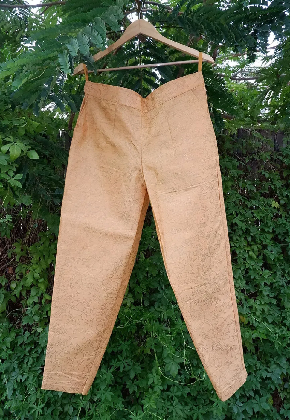 Golden Printed Cotton Silk Pant in Mustard