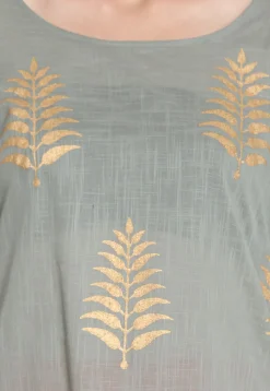 Golden Printed Cotton Slub Pakistani Suit in Grey