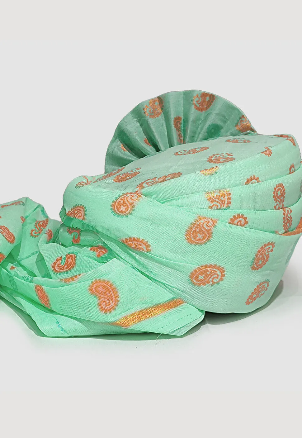 Golden Printed Cotton Turban in Sea Green