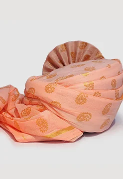 Golden Printed Cotton Turban in Peach
