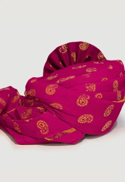 Golden Printed Cotton Turban in Magenta