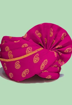 Golden Printed Cotton Turban in Magenta