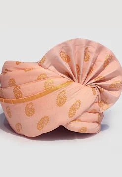 Golden Printed Cotton Unisex Turban in Peach