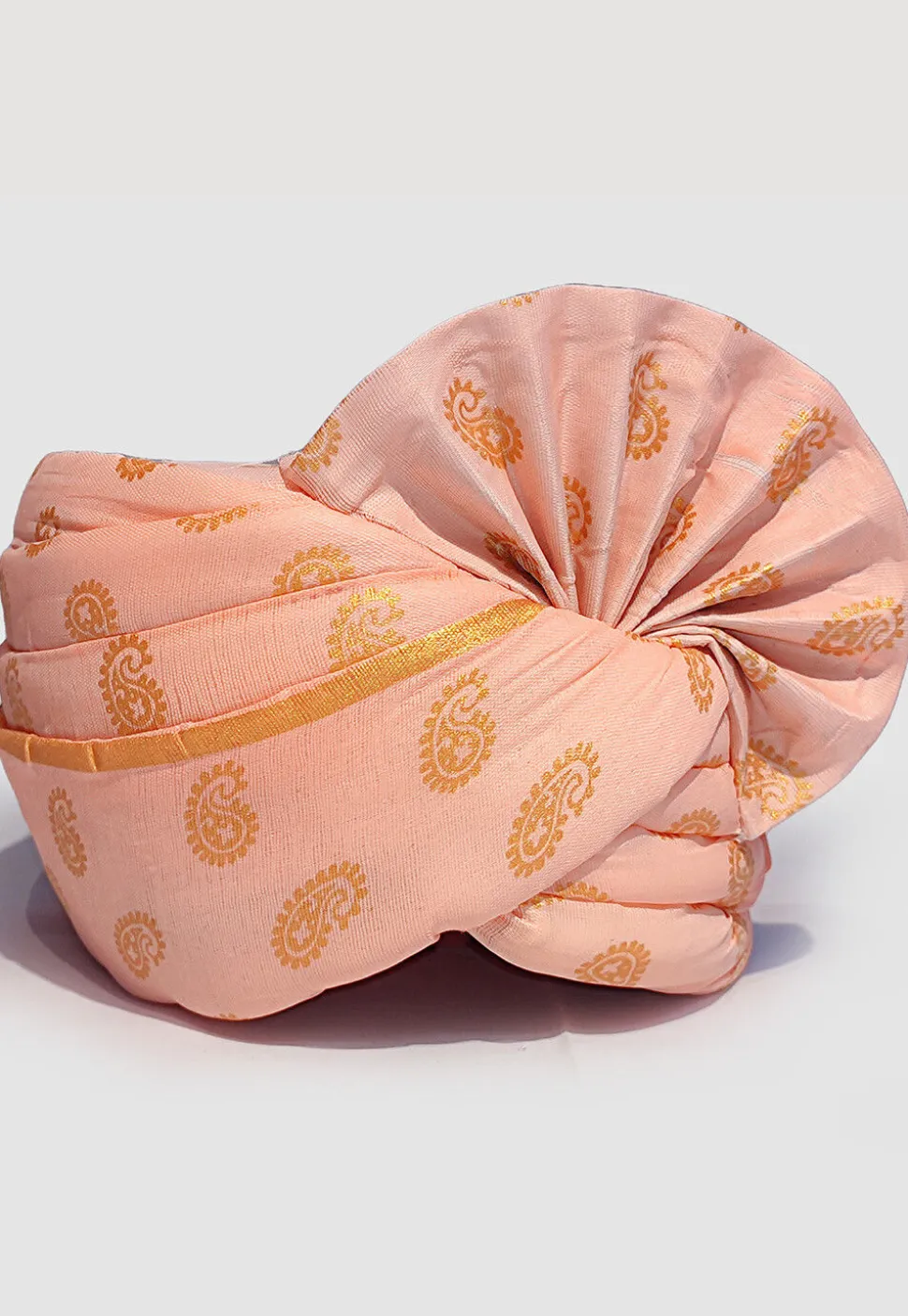 Golden Printed Cotton Unisex Turban in Peach