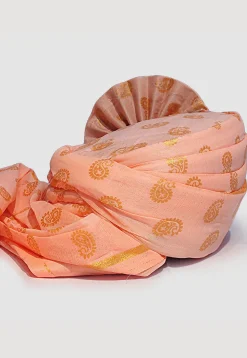 Golden Printed Cotton Unisex Turban in Peach