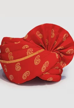 Golden Printed Cotton Unisex Turban in Red