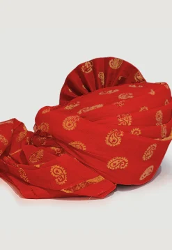 Golden Printed Cotton Unisex Turban in Red