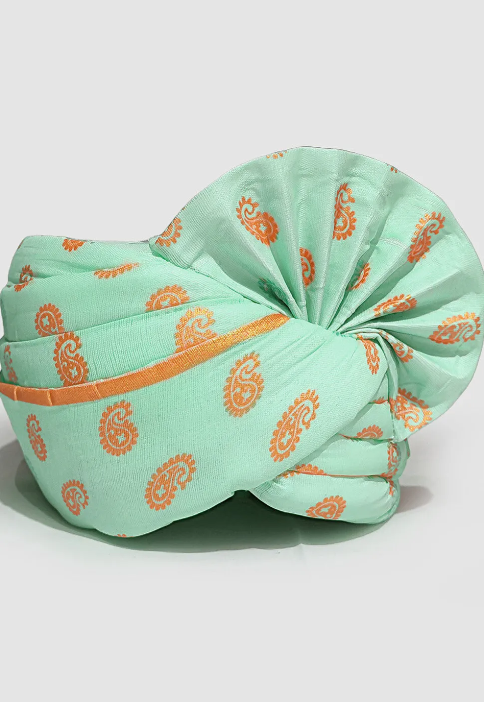 Golden Printed Cotton Unisex Turban in Sea Green