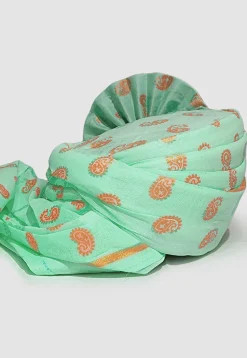 Golden Printed Cotton Unisex Turban in Sea Green