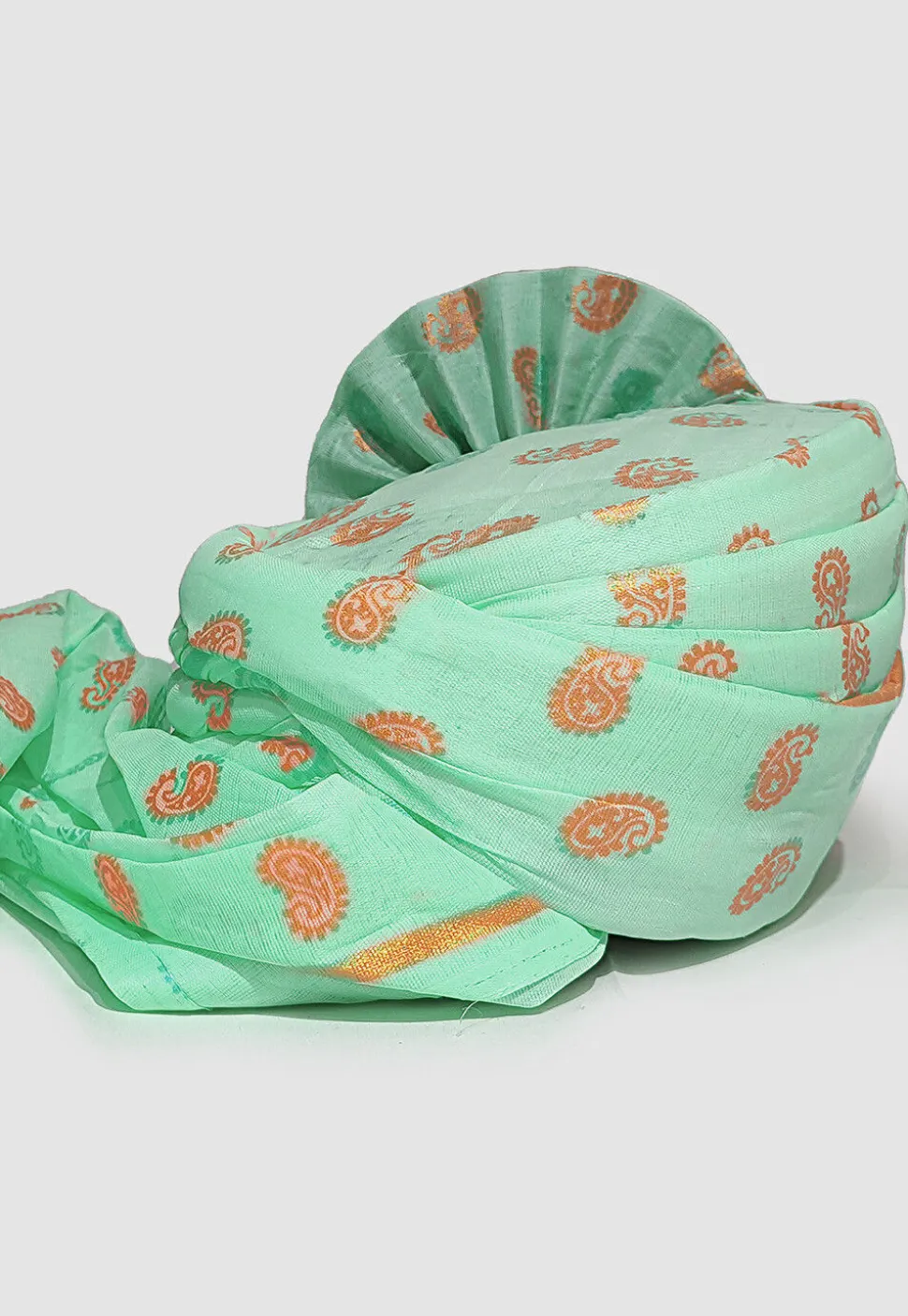 Golden Printed Cotton Unisex Turban in Sea Green