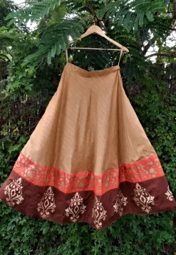 Golden Printed Dupion Silk Bias Cut Skirt in Beige
