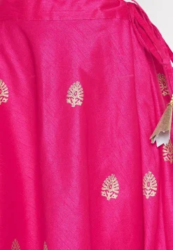Golden Printed Dupion Silk Skirt in Fuchsia