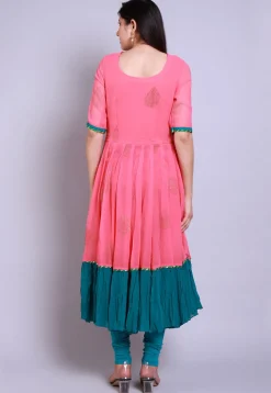 Golden Printed Georgette Anarkali Kurta in Pink