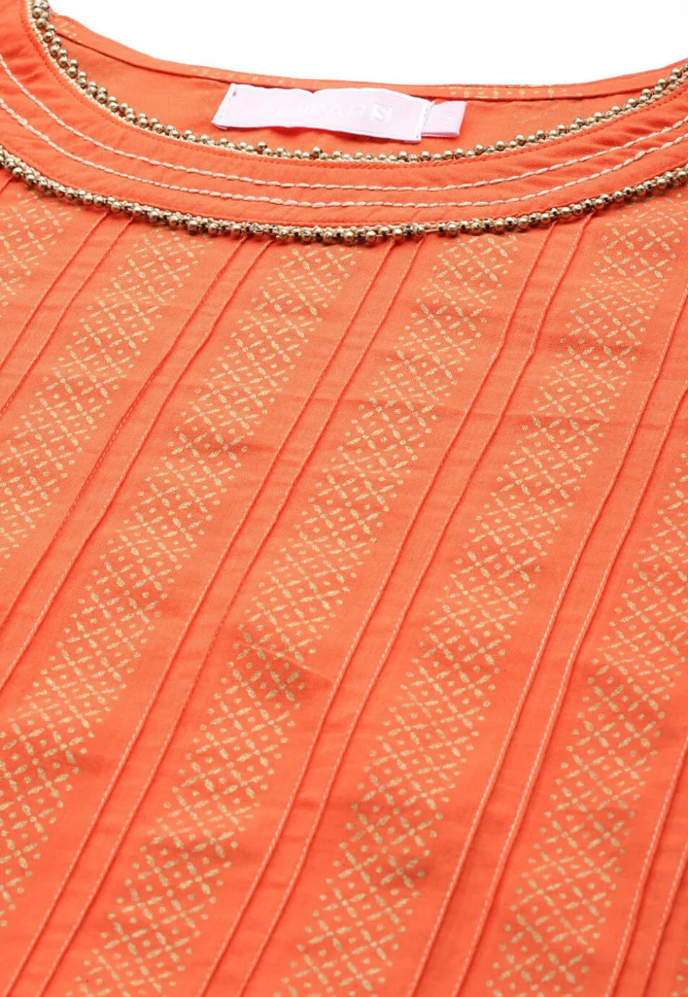 Golden Printed Pure Cotton Pakistani Suit in Orange