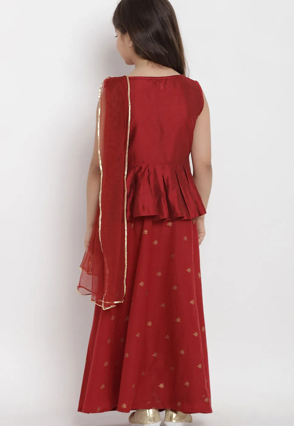Golden Printed Rayon Lehenga in Maroon