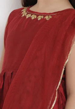 Golden Printed Rayon Lehenga in Maroon