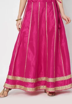 Gota Embellished Art Dupion Silk Skirt in Fuchsia