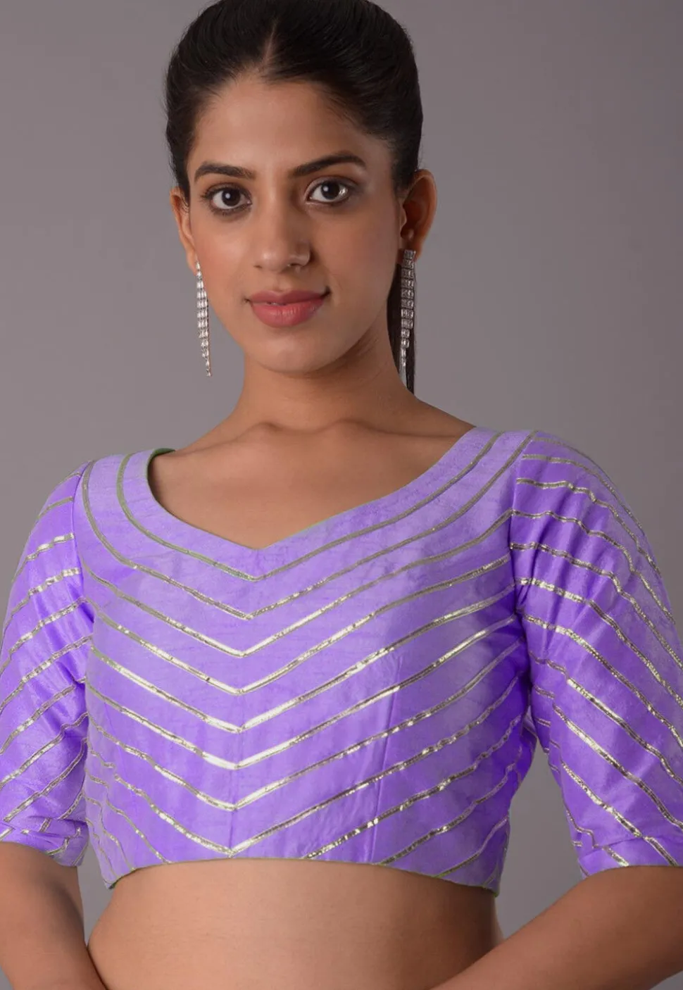 Gota Embellished Art Silk Blouse in Light Purple
