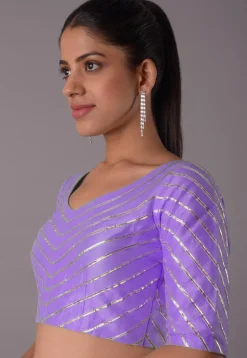 Gota Embellished Art Silk Blouse in Light Purple