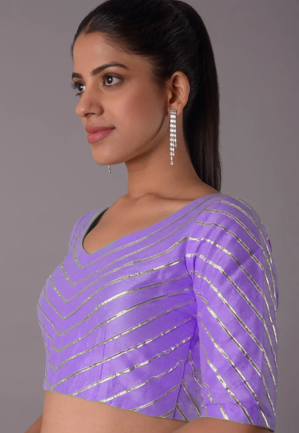 Gota Embellished Art Silk Blouse in Light Purple