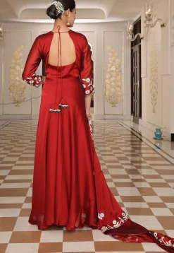 Gota Embellished Art Silk Abaya Style Suit in Maroon