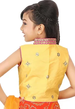 Gota Embellished Art Silk Jacket in Yellow