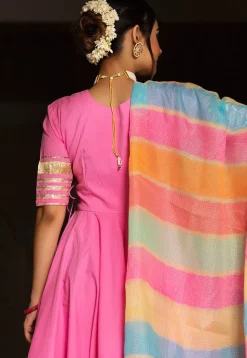 Gota Embellished Cotton Anarkali Suit in Pink