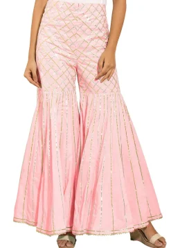 Gota Embellished Cotton Sharara in Baby Pink