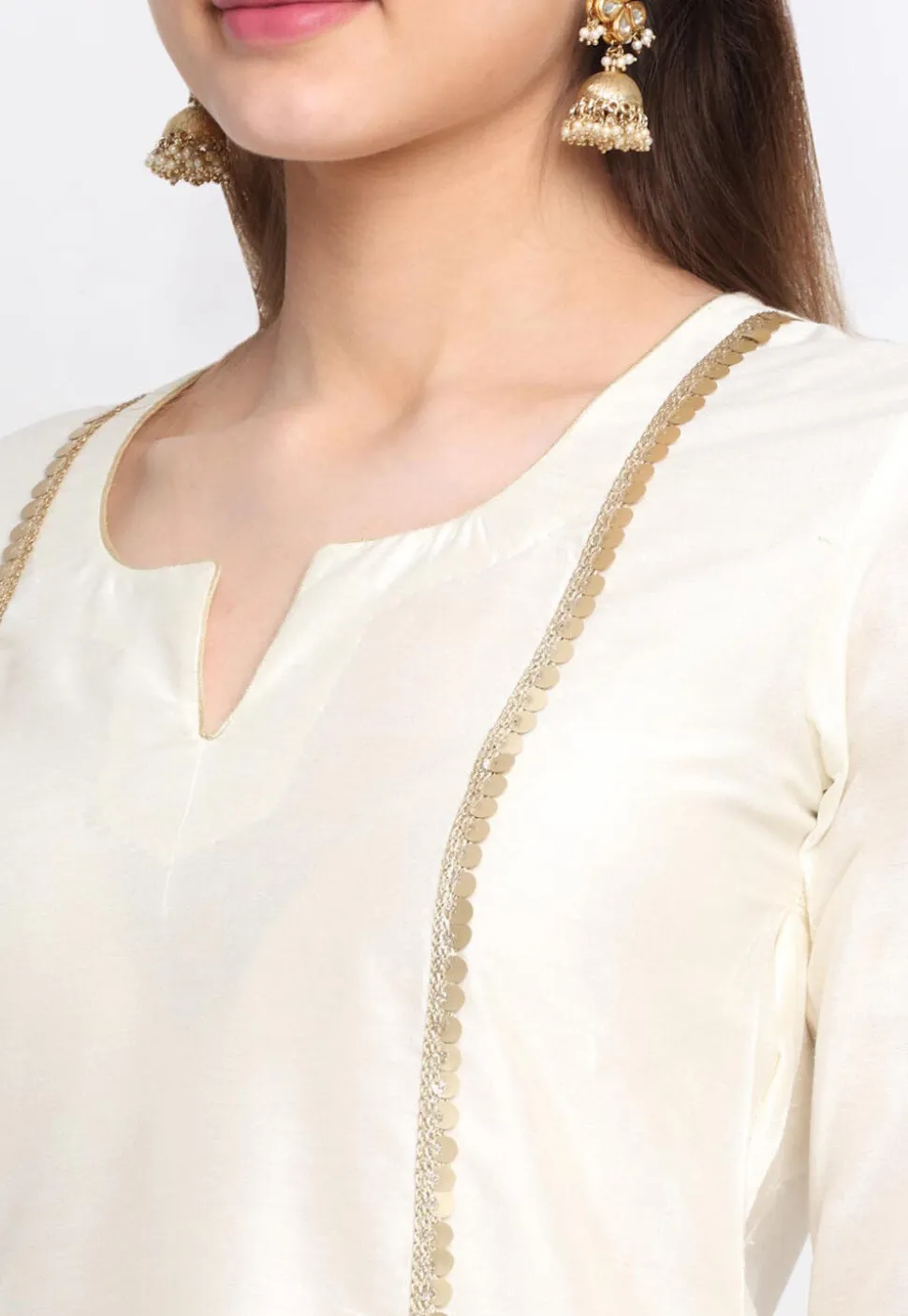 Gota Embellished Cotton Silk Pakistani Suit in Off White