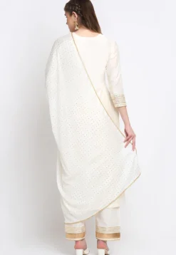 Gota Embellished Cotton Silk Pakistani Suit in Off White