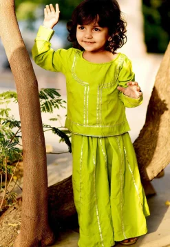 Gota Embellished Cotton Top Set in Light Green