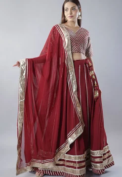 Gota Embellished Georgette Lehenga in Maroon