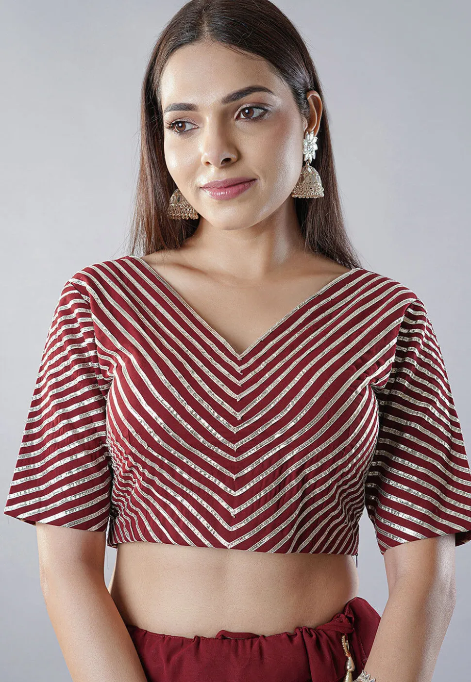 Gota Embellished Georgette Lehenga in Maroon