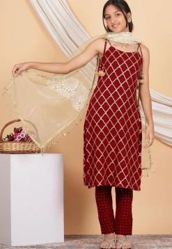 Gota Embellished Georgette Pakistani Suit in Maroon