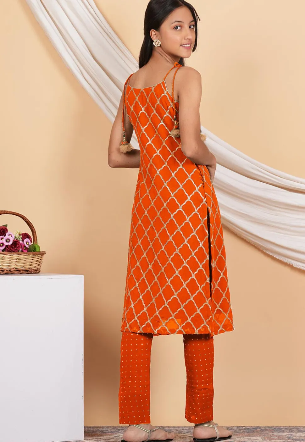 Gota Embellished Georgette Pakistani Suit in Orange