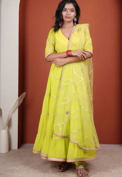 Gota Embellished Georgette Abaya Style Suit in Light Green