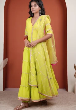 Gota Embellished Georgette Abaya Style Suit in Light Green