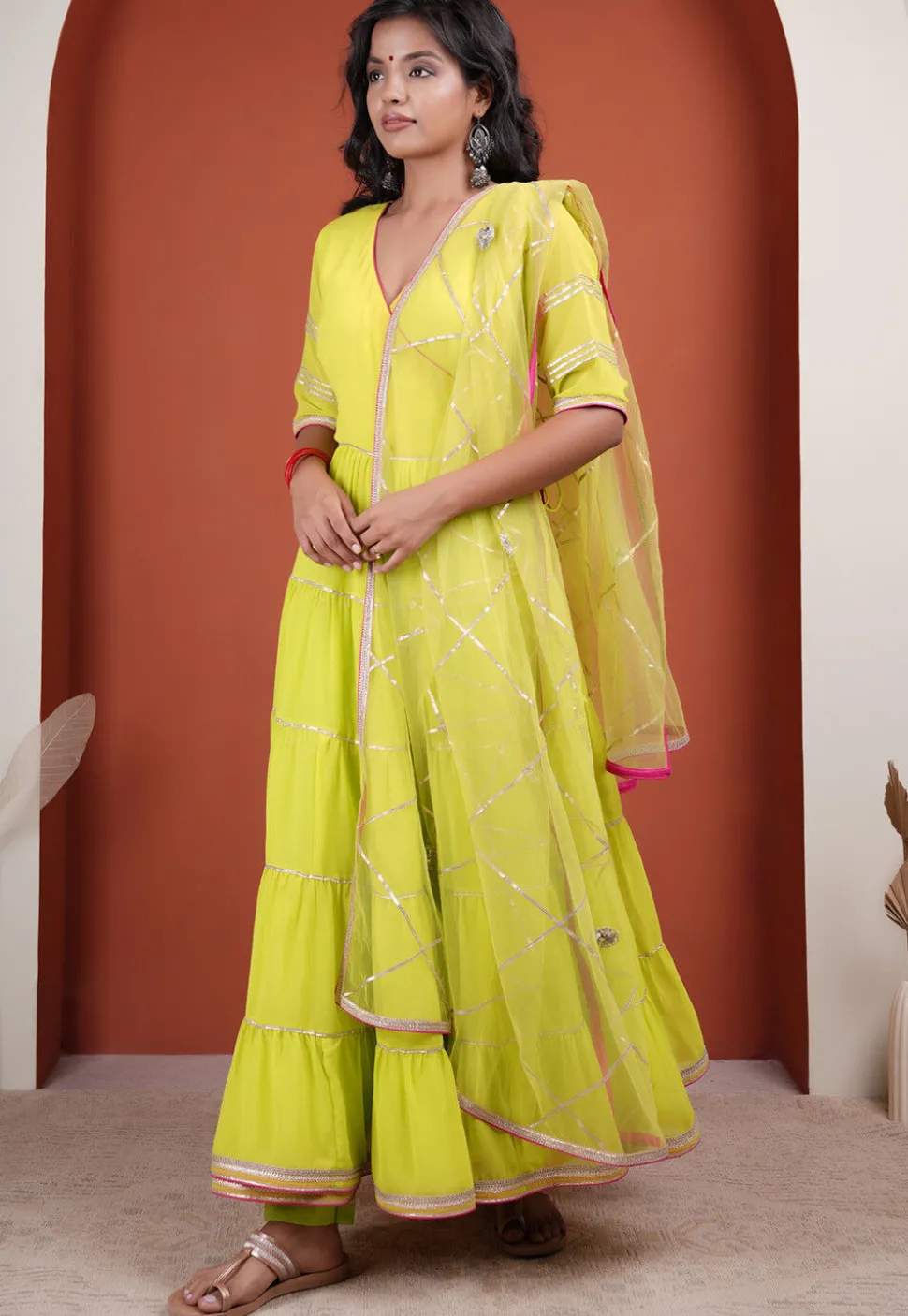 Gota Embellished Georgette Abaya Style Suit in Light Green