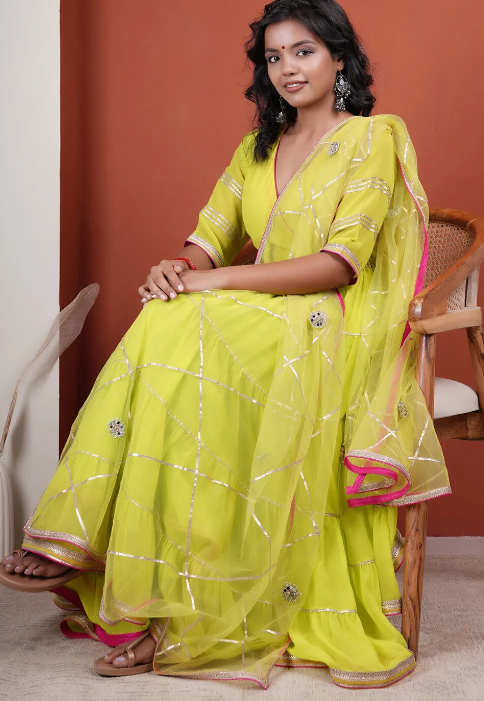 Gota Embellished Georgette Abaya Style Suit in Light Green