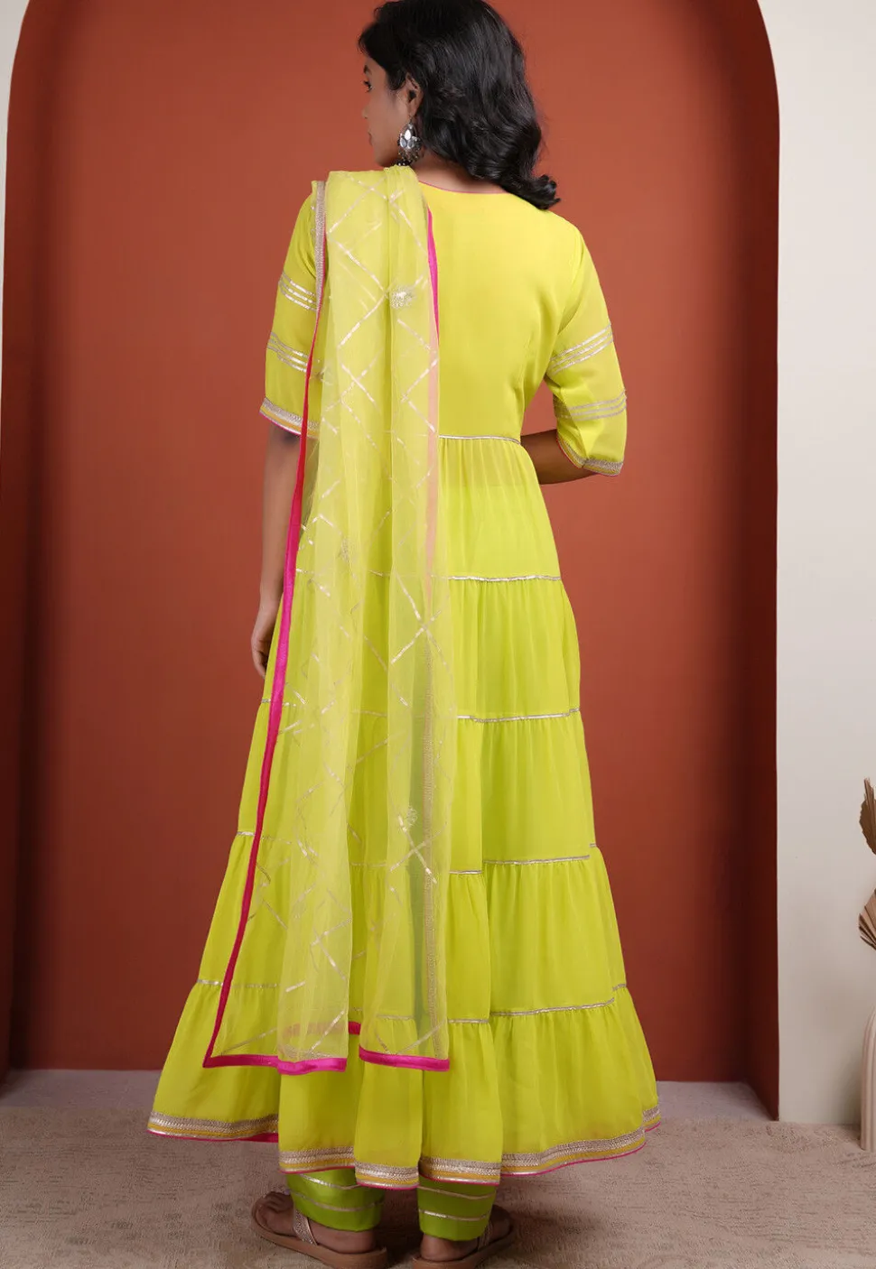 Gota Embellished Georgette Abaya Style Suit in Light Green