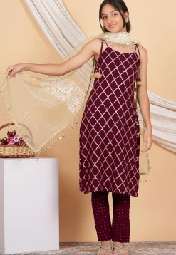 Gota Embellished Georgette Pakistani Suit in Wine