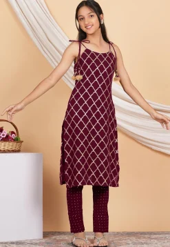 Gota Embellished Georgette Pakistani Suit in Wine