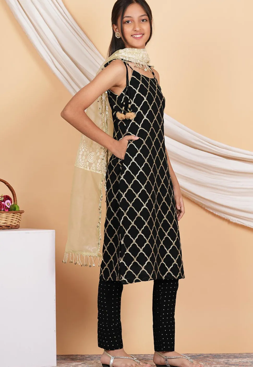 Gota Embellished Georgette Pakistani Suit in Black