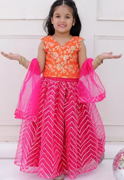 Gota Embellished Net Lehenga in Fuchsia