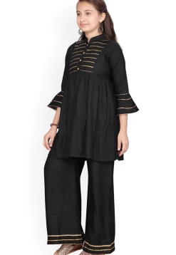 Gota Embellished Rayon A Line Kurta Set in Black