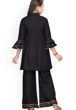 Gota Embellished Rayon A Line Kurta Set in Black