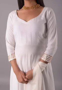 Gota Embellished Rayon Aline Suit in Off White