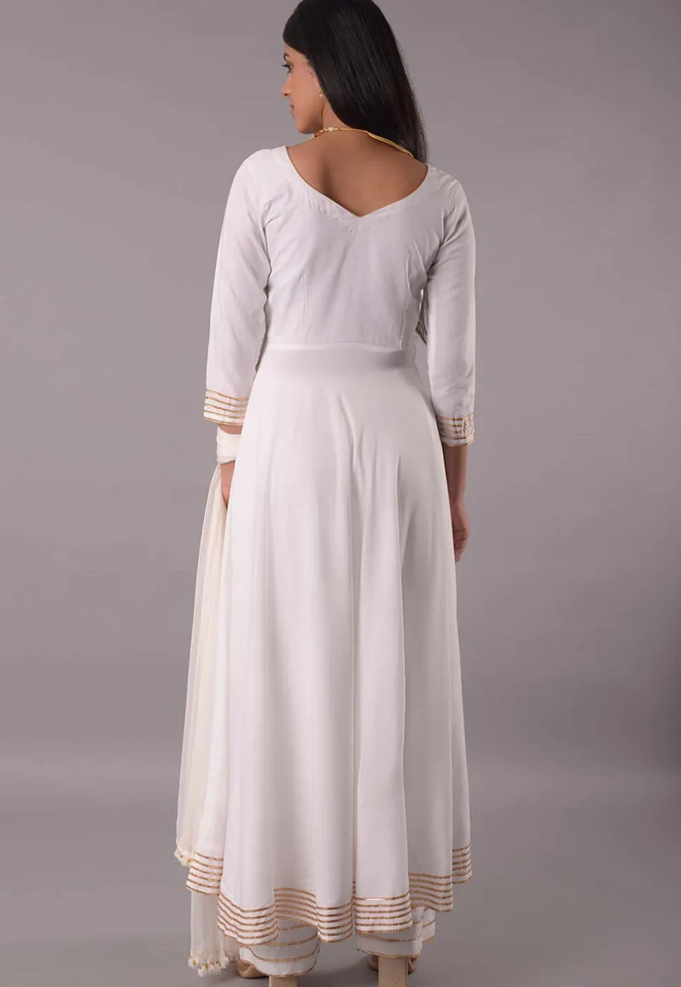 Gota Embellished Rayon Aline Suit in Off White