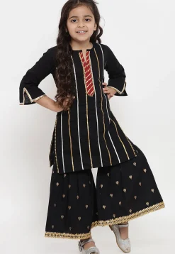 Gota Embellished Rayon Pakitani Suit in Black
