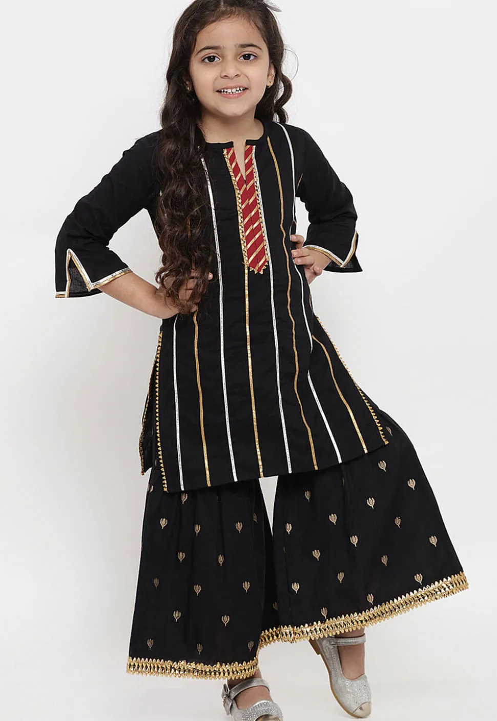 Gota Embellished Rayon Pakitani Suit in Black